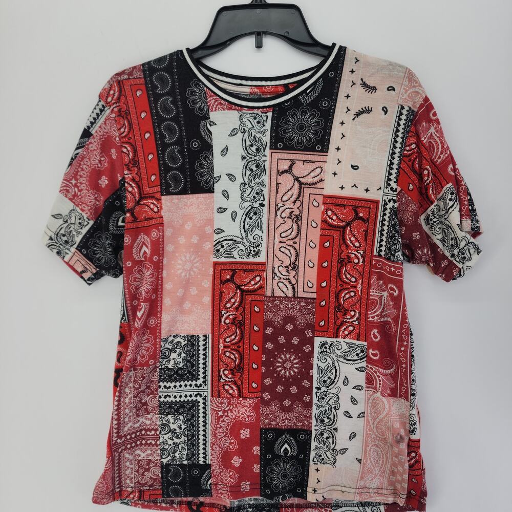 Fresh Prince Bel Air Bandana Patchwork Print T-Shirt Red Black Size M